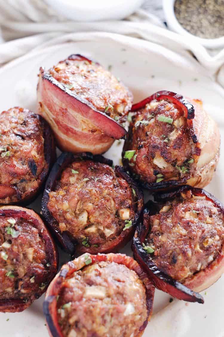 Mini Bacon Wrapped Meatloaf (Paleo, Whole30, GF + Dairy-Free)