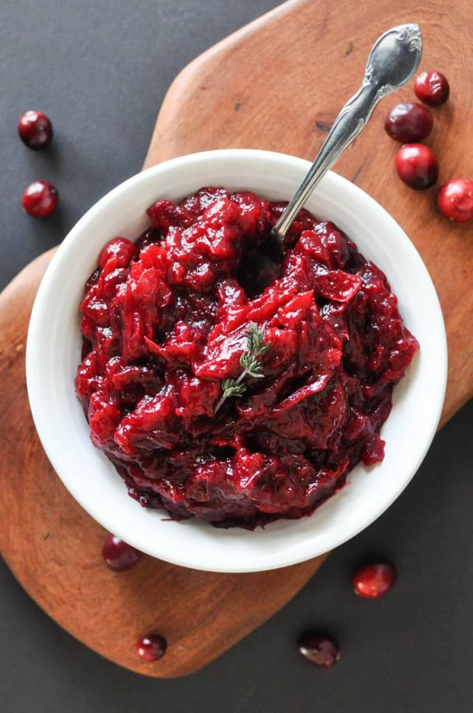 Homemade cranberry sauce in a white bowl