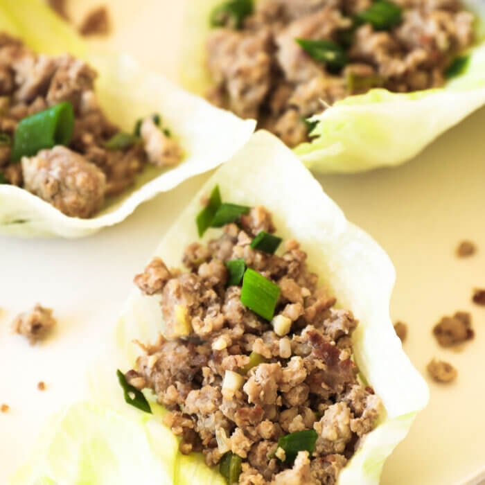 Close up image of keto lettuce wraps on a plate