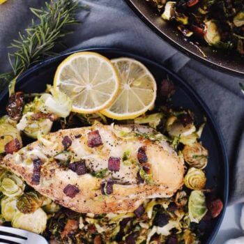 Chicken Skillet with Bacon Brussels Sprouts  Paleo  Whole30   Keto  - 12