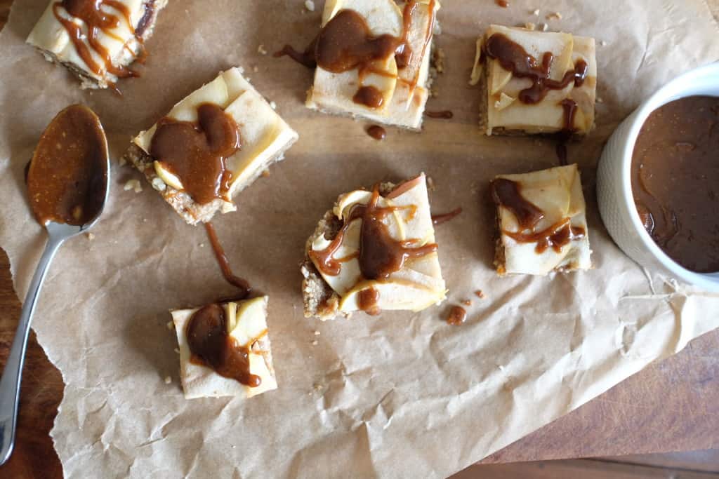 These paleo apple bars are gooey, a little sweet and a little salty. Does it really get any better than that?! You can pick them up and savor each bite. Paleo, Gluten-Free, Dairy-Free, and Refined Sugar Free. | realsimplegood.com