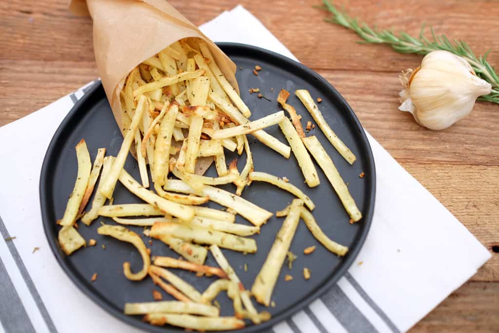 Garlic rosemary parsnip fries two