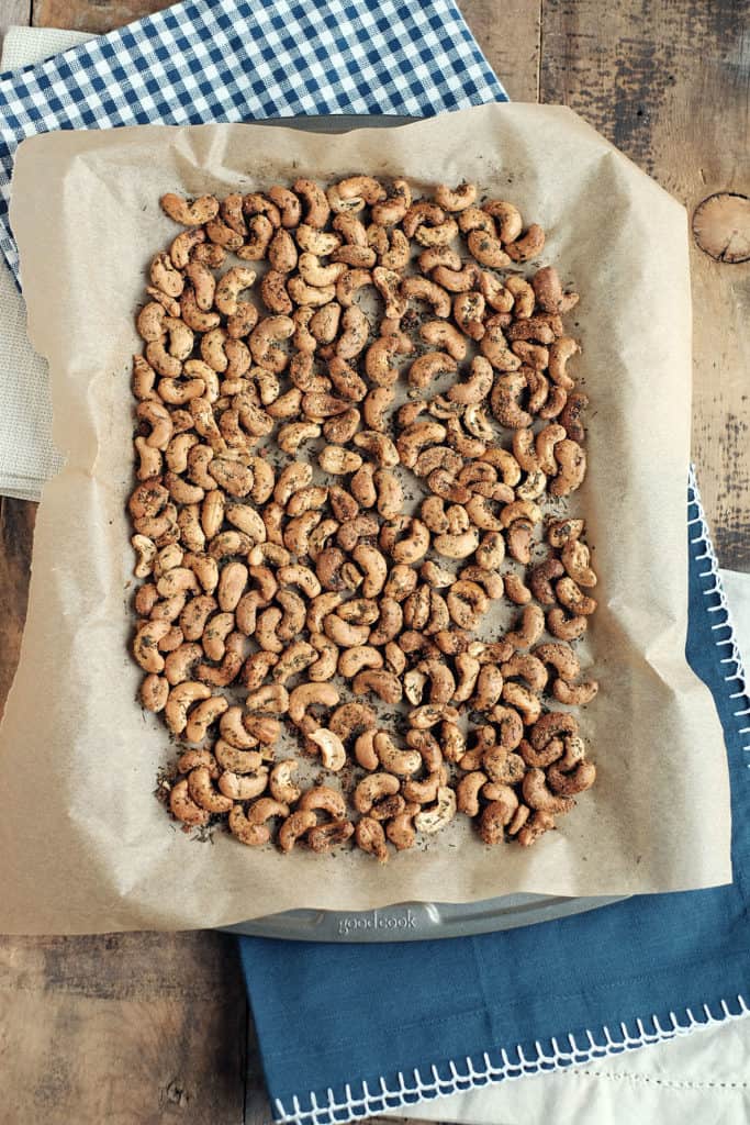 A simple snack to have on hand for a party or for a quick snack, these ranch roasted cashews are easy to make and won't last long! Paleo, clean, and easy! | realsimplegood.com