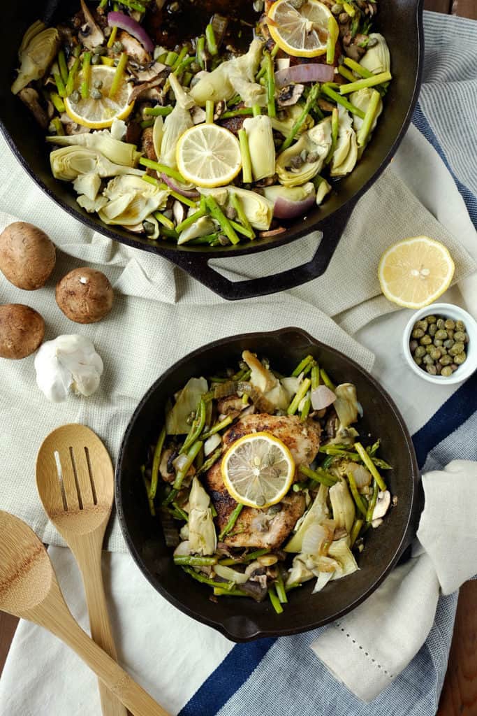 This Paleo + Whole30 one pan dish of chicken with artichoke and capers will delight your family with unique flavor and is ready in 30 minutes! Paleo + Whole30. | realsimplegood.com