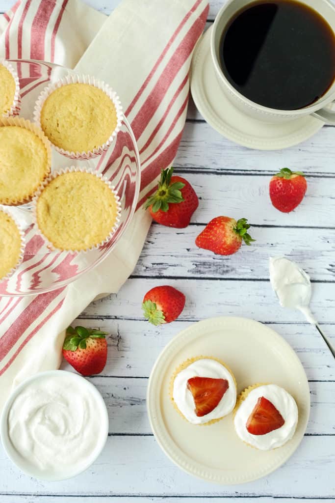 Balsamic strawberry topped lemon cupcakes