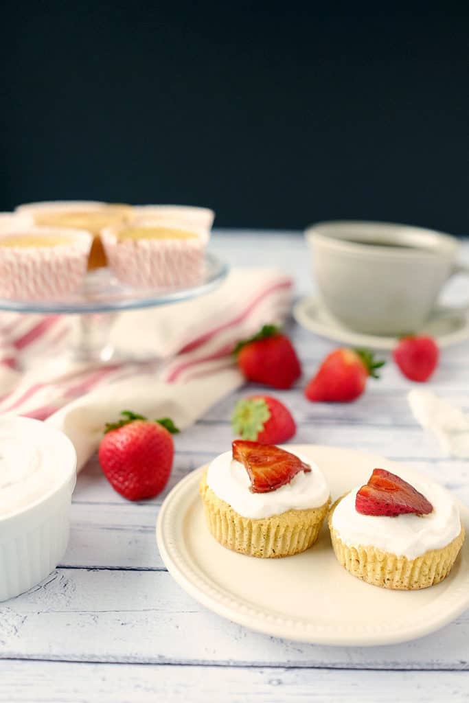 Balsamic strawberry topped lemon cupcakes two