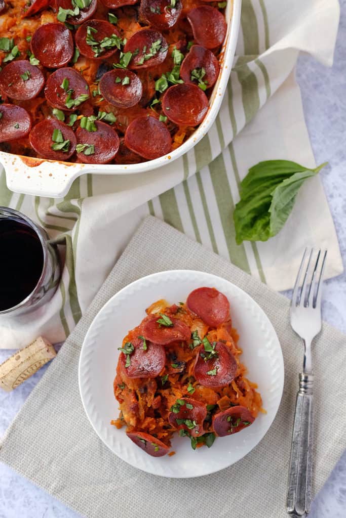 This paleo lasagna is our new favorite casserole. Made with spaghetti squash, you won't miss the cheese or pasta in this Paleo & Whole30 lasagna. Paleo, Gluten-Free, Dairy-Free + Whole30. | realsimplegood.com 