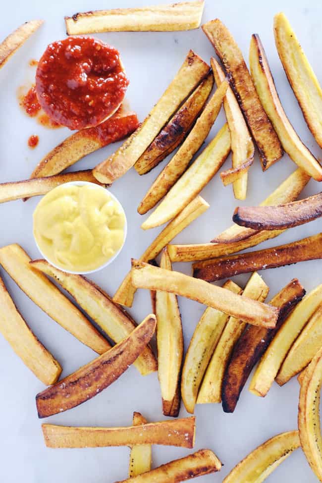 These paleo plantain fries are our cleaned-up version of an old guilty pleasure. They are sure to satisfy any cravings for fries on your Whole30 too. Whole30, Gluten-Free + Paleo. | realsimplegood.com