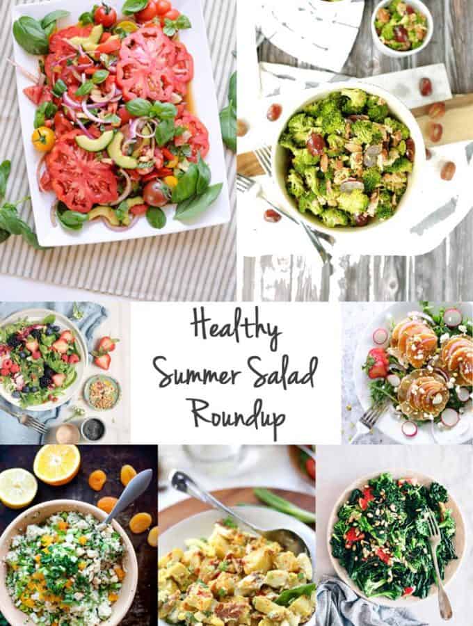 This healthy summer salad roundup has 10 healthy options for your next cookout or meal. Fresh, unique and beautiful, you can't go wrong with any recipe! Paleo and Gluten-Free. | realsimplegood.com