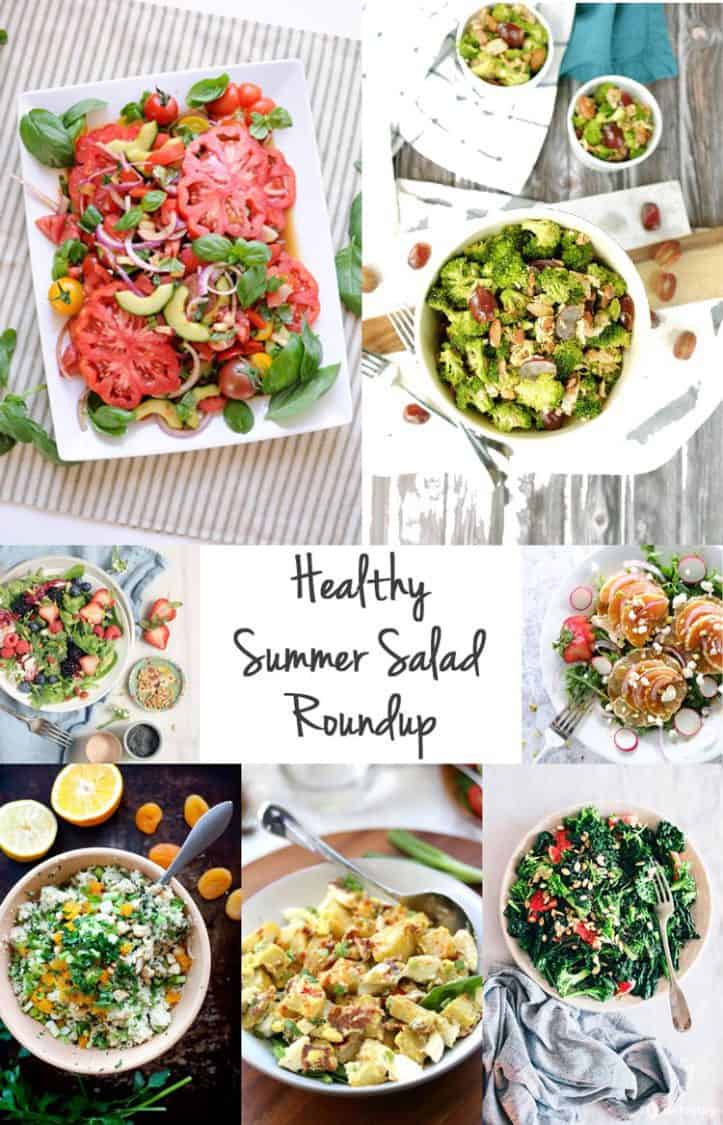 This healthy summer salad roundup has 10 healthy options for your next cookout or meal. Fresh, unique and beautiful, you can't go wrong with any recipe! Paleo and Gluten-Free. | realsimplegood.com