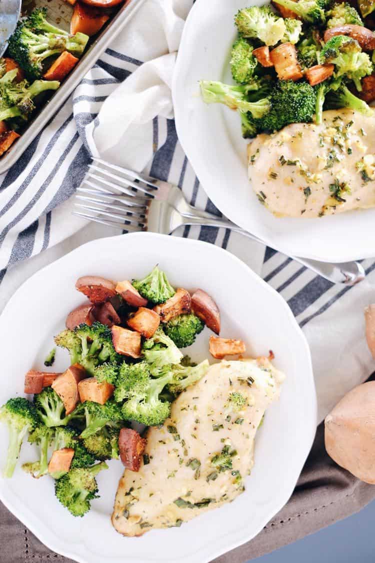 We LOVE the ease of a one pan dish. Our one pan honey garlic chicken has it all, including chicken, sweet potato, broccoli, and a slew of tasty seasonings. Paleo, Gluten-Free + Dairy-Free. | realsimplegood.com