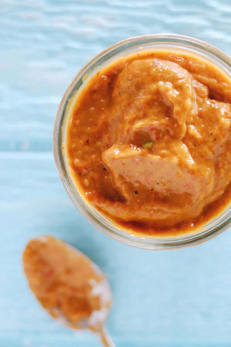 The peppers in this roasted pepper sauce give it a smoky taste while the avocado adds a creaminess you wouldn't believe. Meet your new favorite sauce! Gluten-Free, Dairy-Free + Refined Sugar-Free. | realsimplegood.com