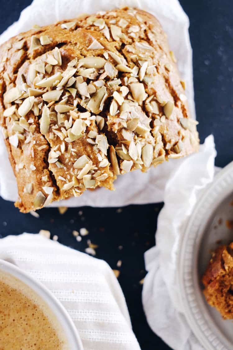 Fall is the season of pumpkin, and for me, this Paleo pumpkin bread. It feels like pumpkin spice is taking over the world, and I'm not mad about it! Paleo, Gluten-Free, Dairy-Free, Refined Sugar-Free + Nut-Free. | realsimplegood.com