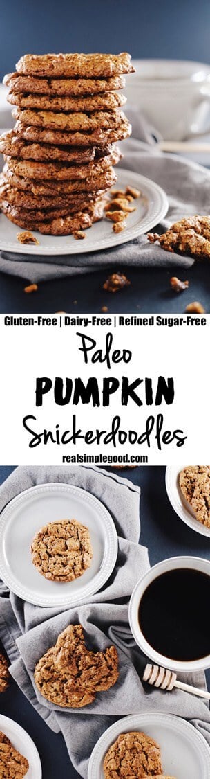 These Paleo pumpkin snickerdoodles are super easy to make and contain no eggs, so it's guilt-free spoon and bowl licking once they're in the oven! Paleo, Gluten-Free, Dairy-Free, Egg-Free + Refined Sugar-Free. | realsimplegood.com