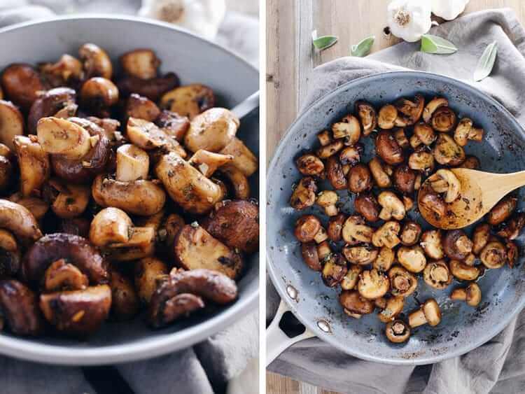 Looking for an easy and delicious side dish!?! Check out these garlic and sage brown butter mushrooms! They are extra tasty and go great with any protein! Paleo + Gluten-Free. | realsimplegood.com