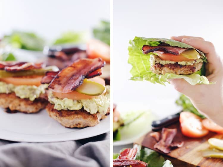 These chipotle turkey burgers are an easy way to enjoy Paleo + Whole30 burgers with smoky flavor, bacon and easy guacamole! Paleo, Whole30, Gluten-Free + Dairy-Free. | realsimplegood.com