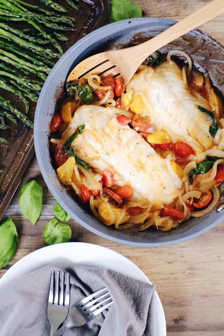 Tomato Basil Cod with Asparagus  Paleo  Whole30   Keto  - 79