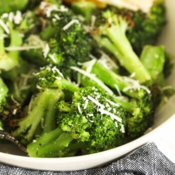 Close up of air fryer broccoli from frozen in a bowl