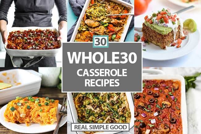 30 healthy casseroles collage horizontal with text