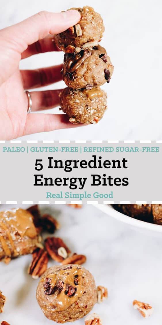 What's better than a tasty little bite? Well, a tasty bite that is super simple to make and only has 5 ingredients! You will recognize and probably have on hand all 5 of the ingredients for these Pecan Date Energy Bites if you have a pretty well stocked Paleo pantry! #paleo #glutenfree #dairyfree #snackattack | realsimplegood.com