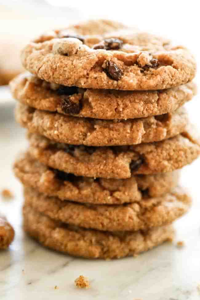 stack of almond butter cookies. 