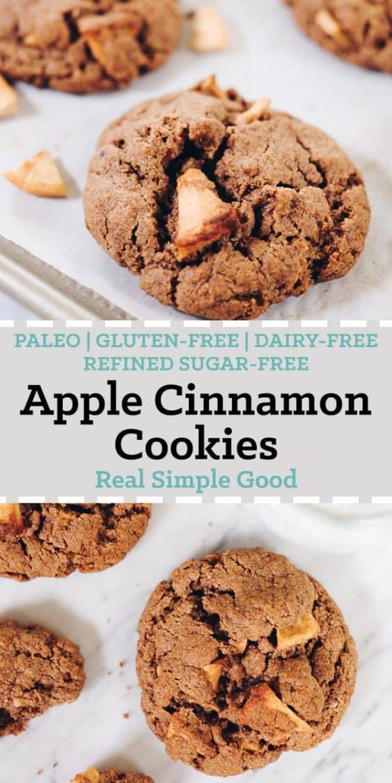 Moist and delicious, these Paleo Apple Cinnamon Cookies are an easy to make treat! They're sure to be a new favorite for your family! Paleo, Gluten Free, Dairy Free and Refined Sugar Free. | realsimplegood.com