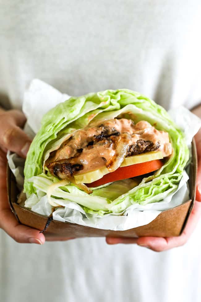 Loaded Bunless Burger (LowCarb Lettuce Burger) Real Simple Good