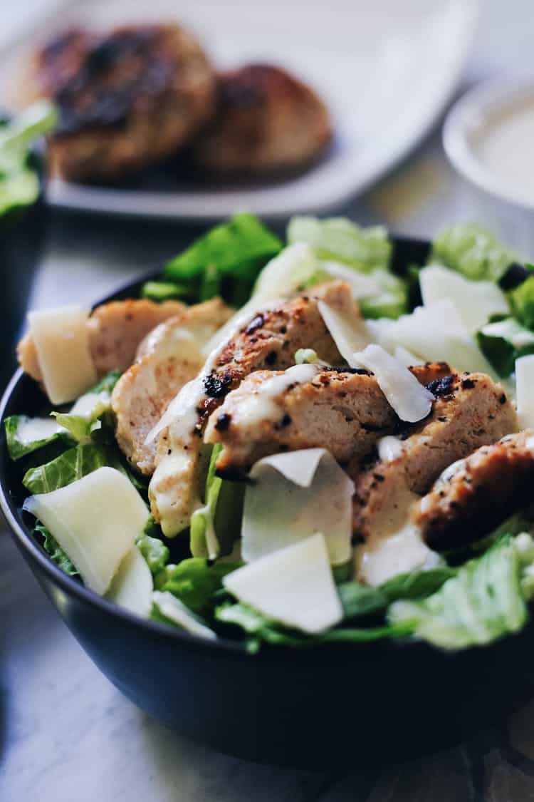 These Caesar Turkey Burger Bowls are really the perfect bowl meal though, and you will love the Paleo and Whole30 compliant caesar dressing. Paleo + Whole30 Option. | realsimplegood.com