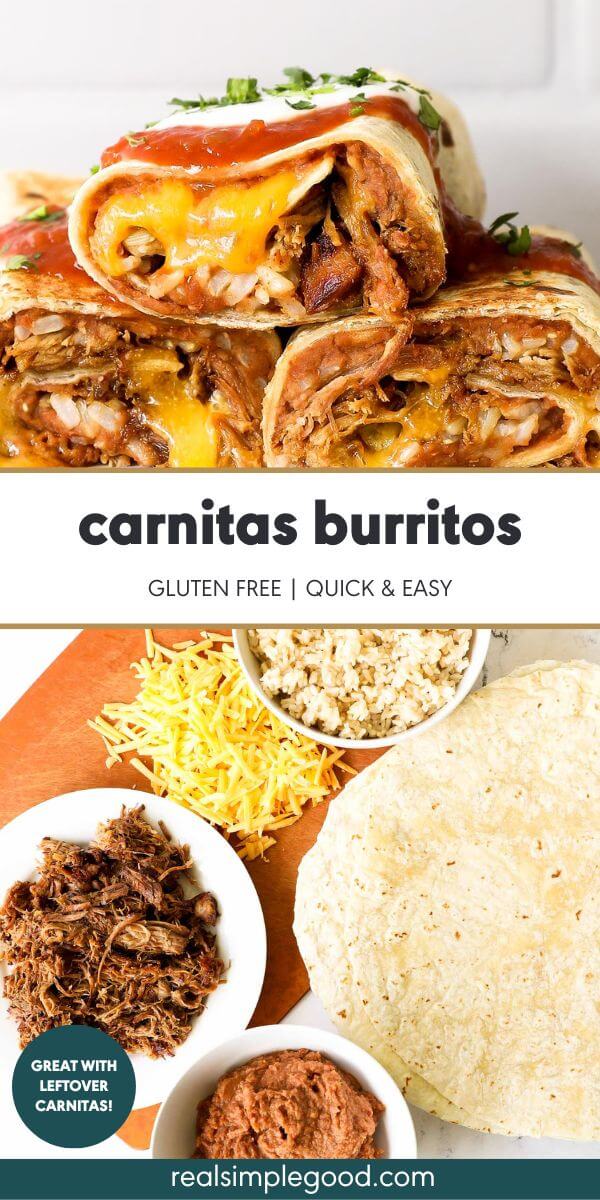 Easy (Cheesy!) Baked Carnitas Burritos