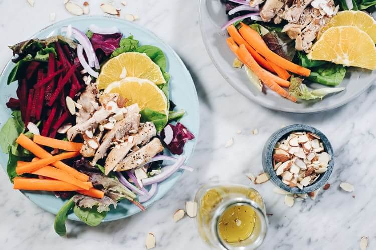 This fresh and colorful chicken and beet salad with orange is one that you will enjoy and look forward to! The dressing is amazing and Whole30 friendly, too! #paleo #whole30 #recipe | realsimplegood.com