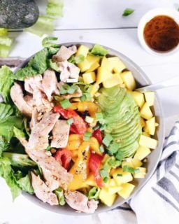 Chili lime chicken salad with mango bell pepper and avocado