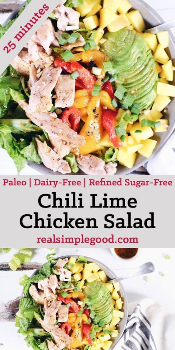 The struggle is real when it comes to getting stuck in a salad rut. This chili lime chicken salad will have you loving salads again! Paleo, Gluten-Free, Dairy-Free + Refined Sugar-Free. | realsimplegood.com