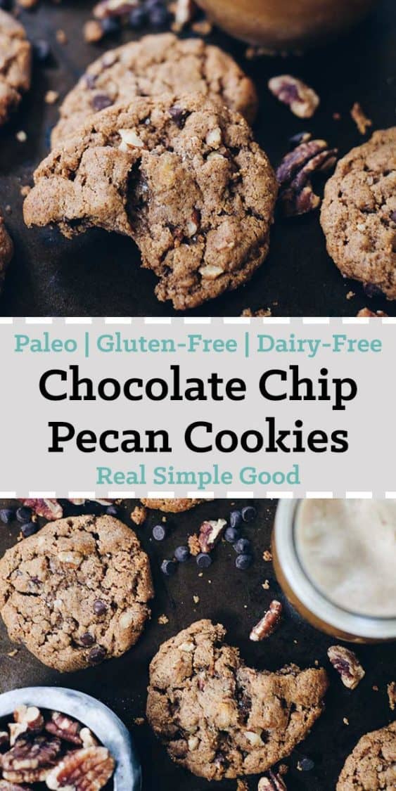 These Paleo chocolate chip pecan cookies are the perfect combo of salty and sweet, and easily a crowd pleaser! Gluten-Free + Dairy-Free. | realsimplegood.com