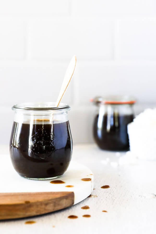 Coconut aminos substitute in jars on a countertop