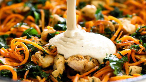 Spiralized Sweet Potato Noodles with Cashew Sauce