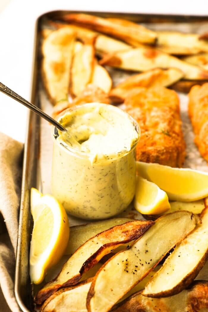 Gluten Free Fish and Chips  with Homemade Tartar Sauce