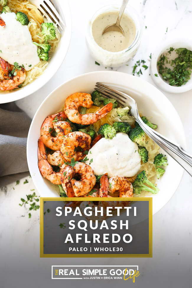 Easy Shrimp + Broccoli Spaghetti Squash Alfredo