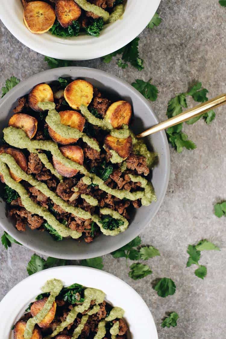 These Paleo and Whole30 ground beef and plantain bowls are a simple, no-fuss preparation and great for folks new to cooking with plantains. Paleo + Whole30 | realsimplegood.com
