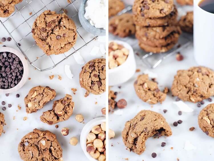 Want a salty-sweet treat without spending a ton of time in the kitchen? These hazelnut chocolate chip cookies are about to be your jam! Paleo, Gluten-Free, Dairy-Free + Refined Sugar-Free. | realsimplegood.com