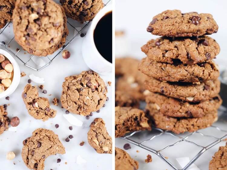 Want a salty-sweet treat without spending a ton of time in the kitchen? These hazelnut chocolate chip cookies are about to be your jam! Paleo, Gluten-Free, Dairy-Free + Refined Sugar-Free. | realsimplegood.com
