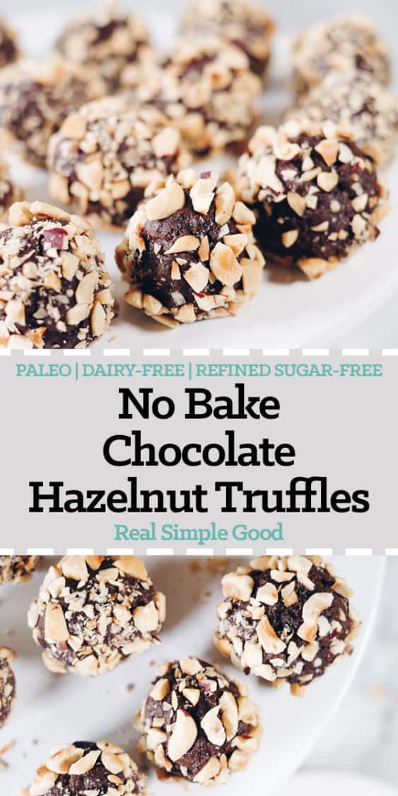 These Paleo chocolate hazelnut truffles are pretty much where all my desires meet. Only a handful of ingredients and no baking required. Does it get easier? Paleo, Gluten-Free, Dairy-Free + Refined Sugar-Free. | realsimplegood.com