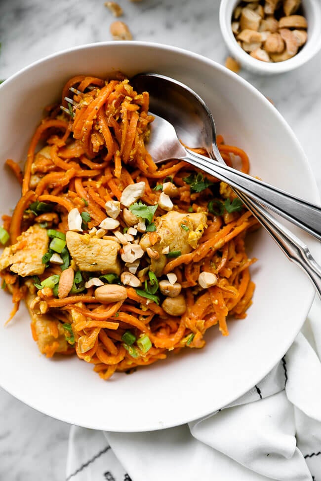 Healthy Sweet Potato Chicken Pad Thai Recipe Paleo Whole30 The Real Simple Good Life