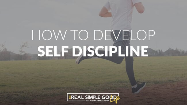 Person running on dirt track with text overlay of how to develop self discipline