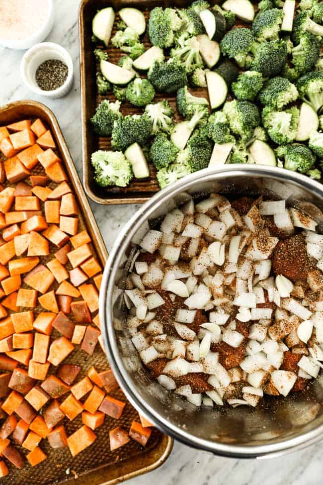 Veggies on sheet pan and roast in instant pot