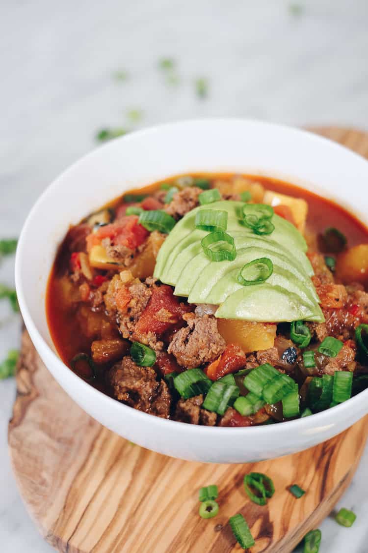 Add this Paleo and Whole30 Instant Pot Beef Stew to your agenda, it's an easy and tasty one you can enjoy all year long. It's packed with vegetables and you can top it with healthy fats and chopped green onion. #paleo #whole30 #instantpot #crockpot | realsimplegood.com