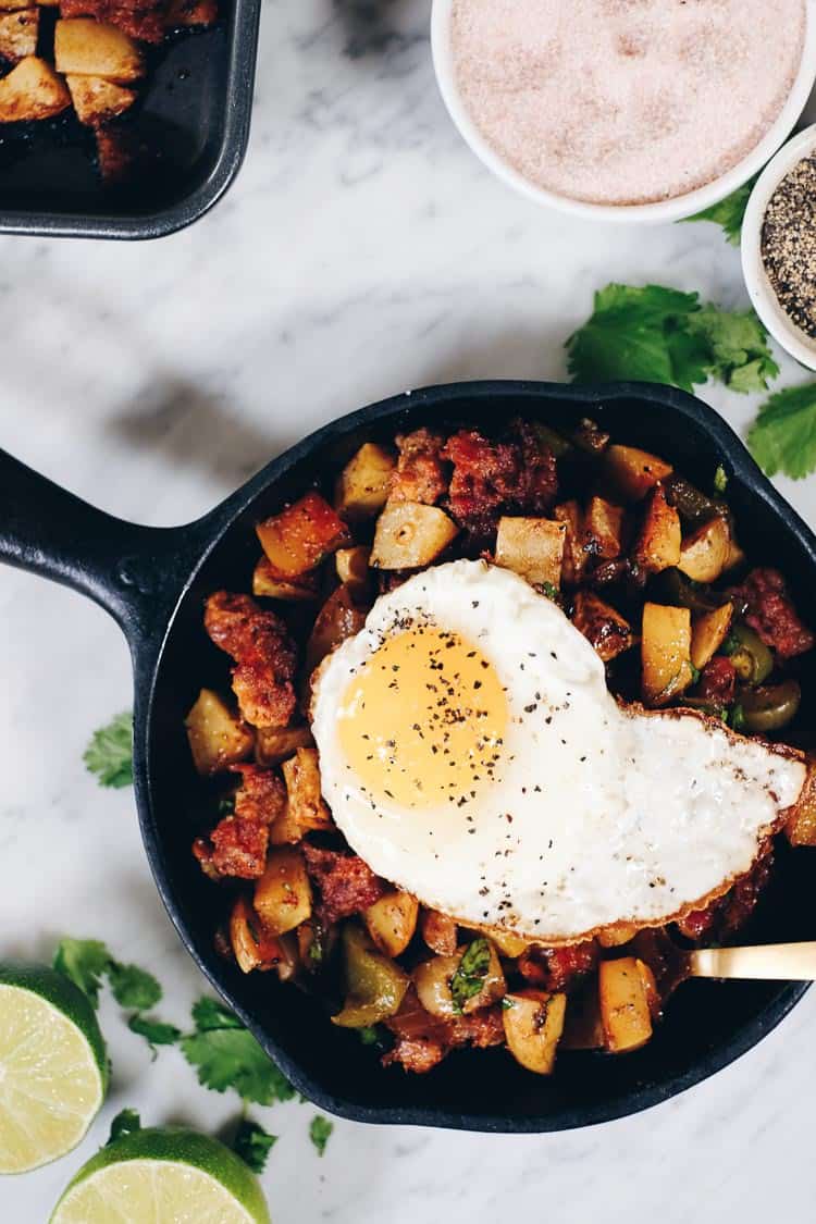 Spend a little time making this Paleo and Whole30 One Pan Chorizo Breakfast Bake. Just re-heat it for breakfast. Trust us, your morning self will thank you! | realsimplegood.com