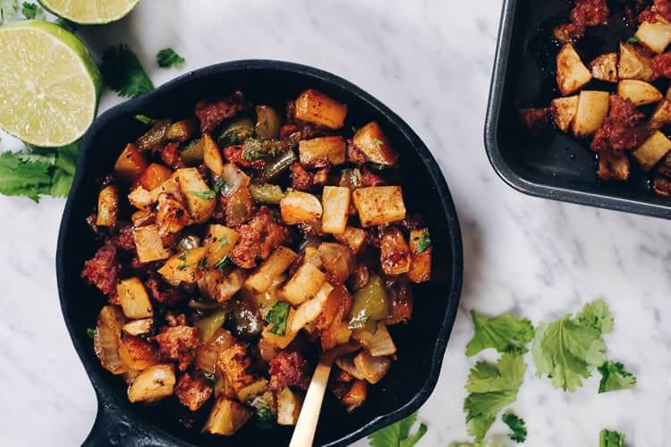 Spend a little time making this Paleo and Whole30 One Pan Chorizo Breakfast Bake. Just re-heat it for breakfast. Trust us, your morning self will thank you! | realsimplegood.com