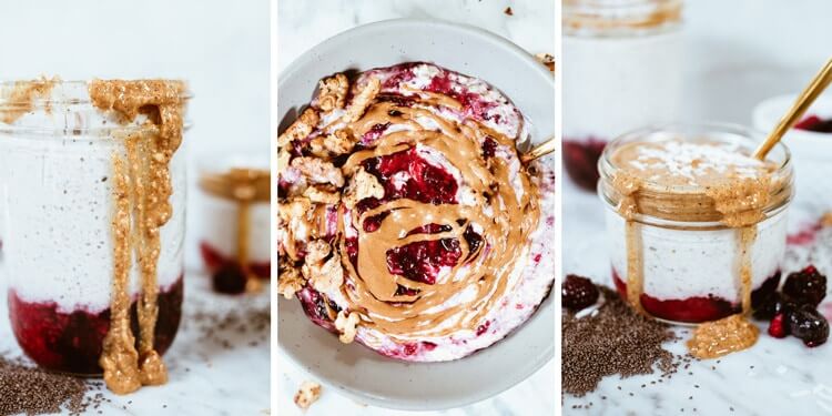 "PB" and jelly healthy overnight oats collage