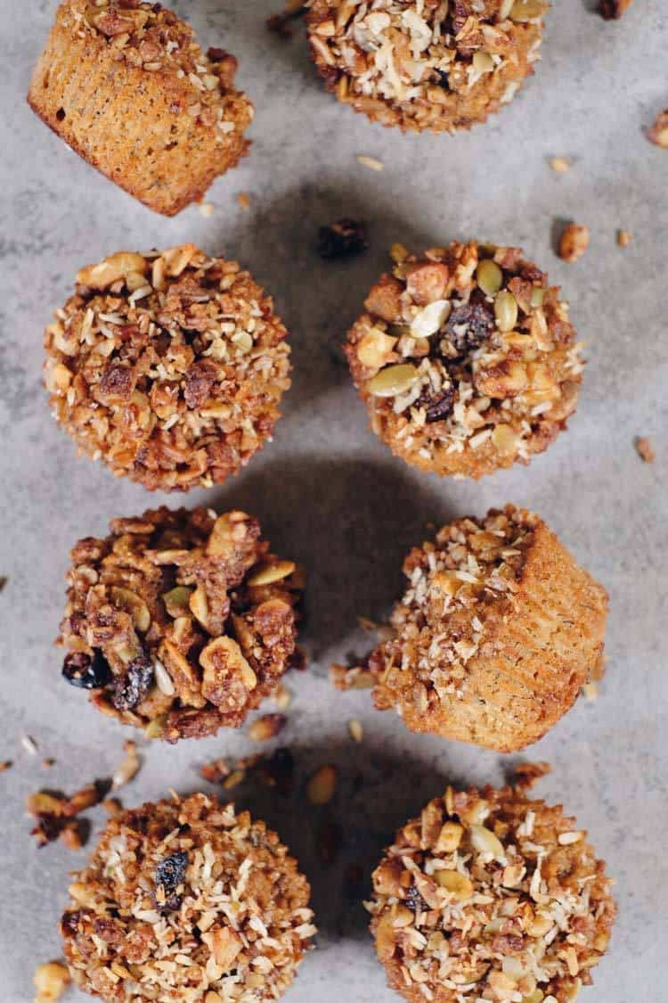 These crumbly topped Paleo banana muffins are the perfect snack or treat to grab and go and feel satiated, but not go overboard. Gluten-Free, Dairy-Free + Refined Sugar-Free. | realsimplegood.com