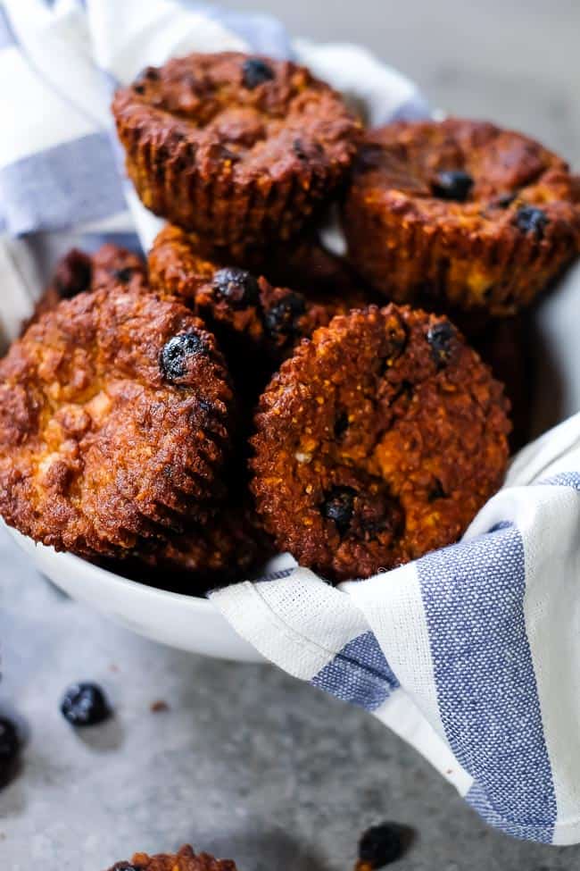 Paleo blueberry muffins in a bowl. 